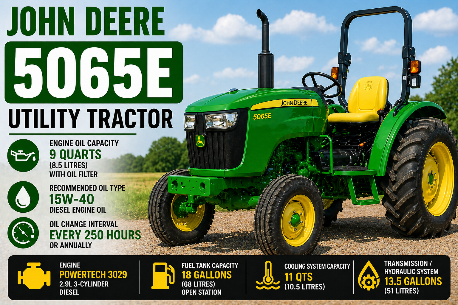 John Deere 5065E oil capacity