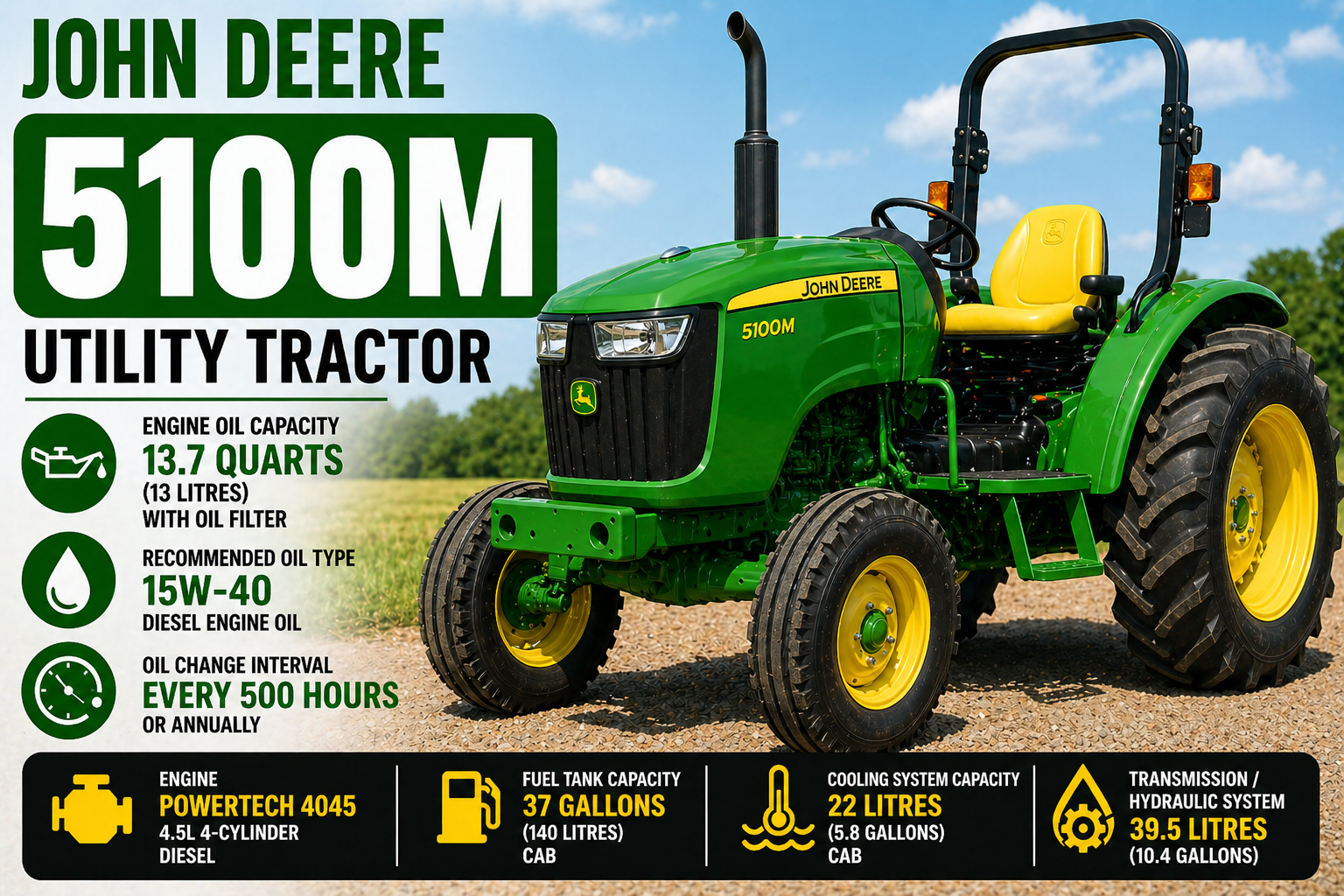 John Deere 5100M oil capacity