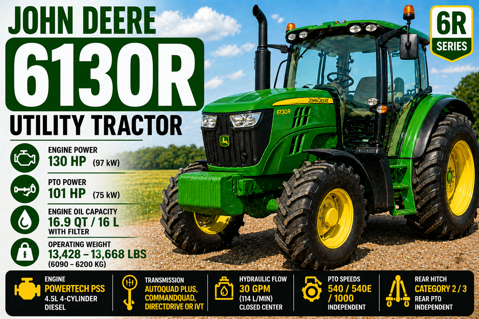 John Deere 6130R Specs