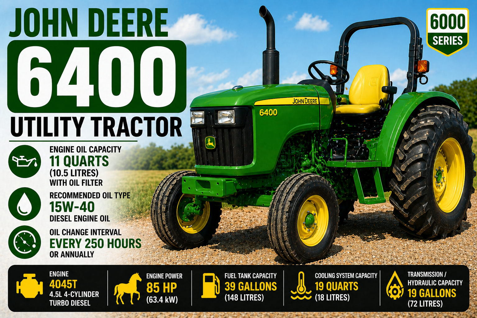 John Deere 6400 oil capacity
