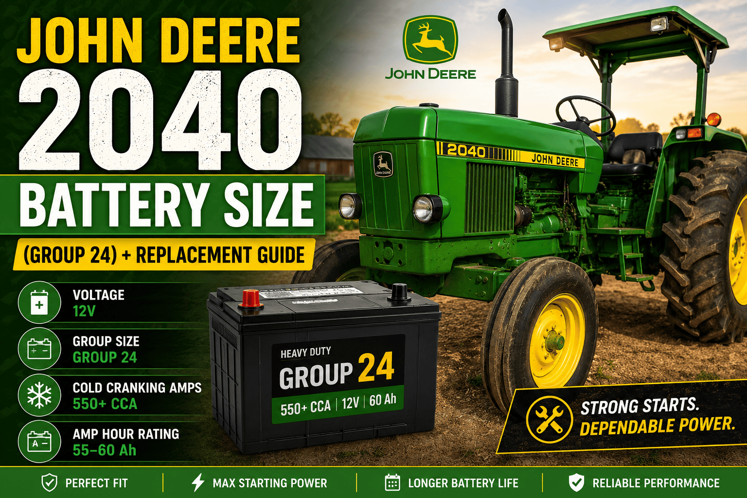 John Deere 2040 Battery Size