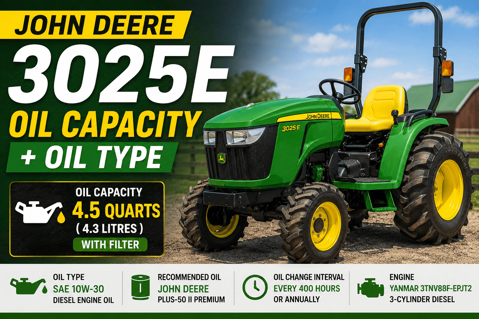 John Deere 3025E Oil Capacity