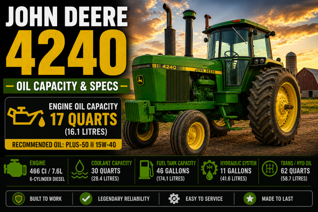 John Deere 4240 Oil Capacity (17 Quarts) + Oil Type - TractorCharts.com