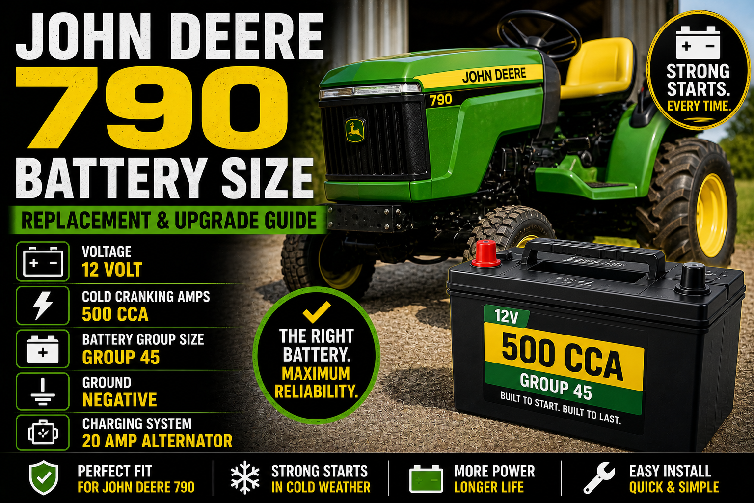 John Deere 790 Battery Size