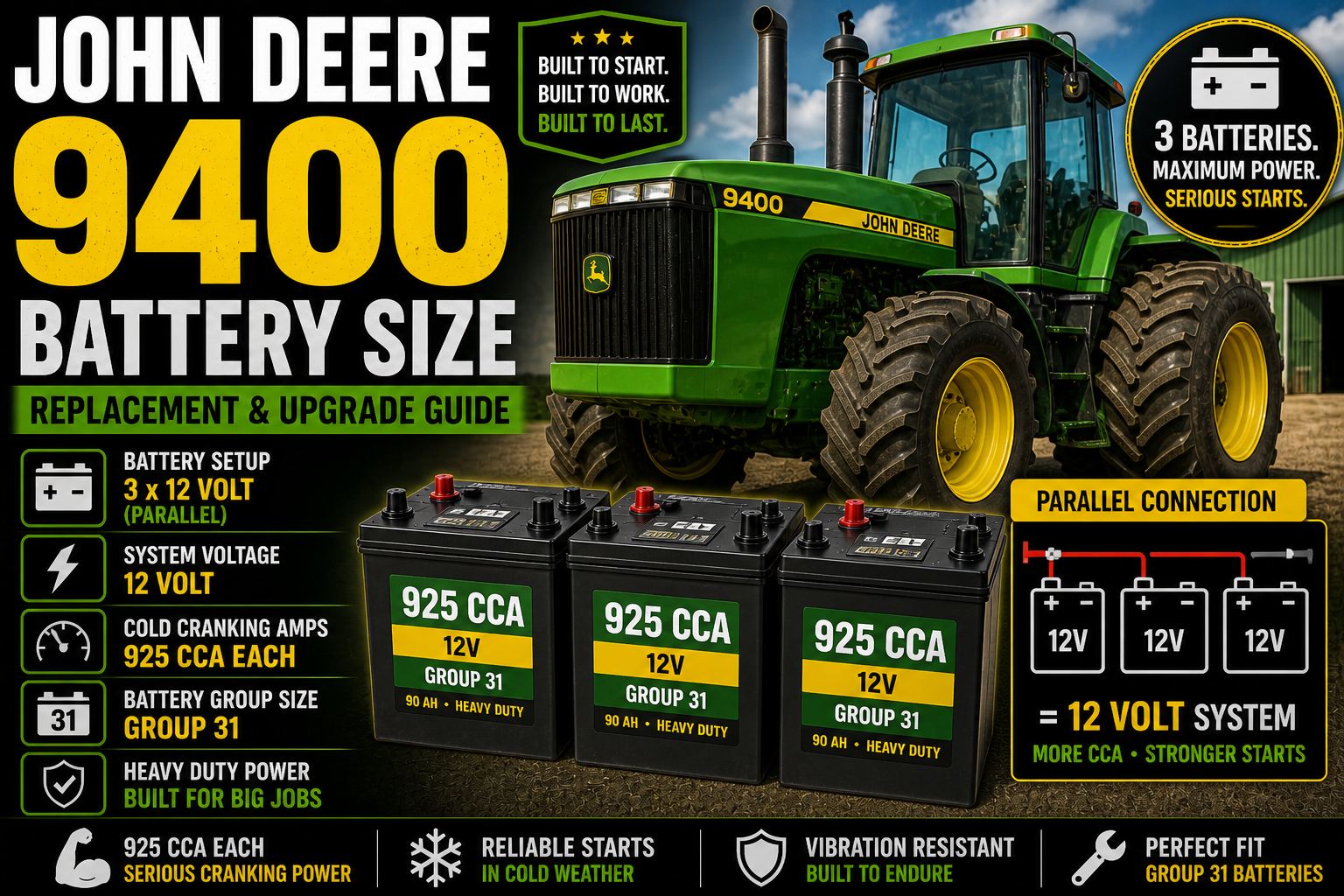 John Deere 9400 Battery Size