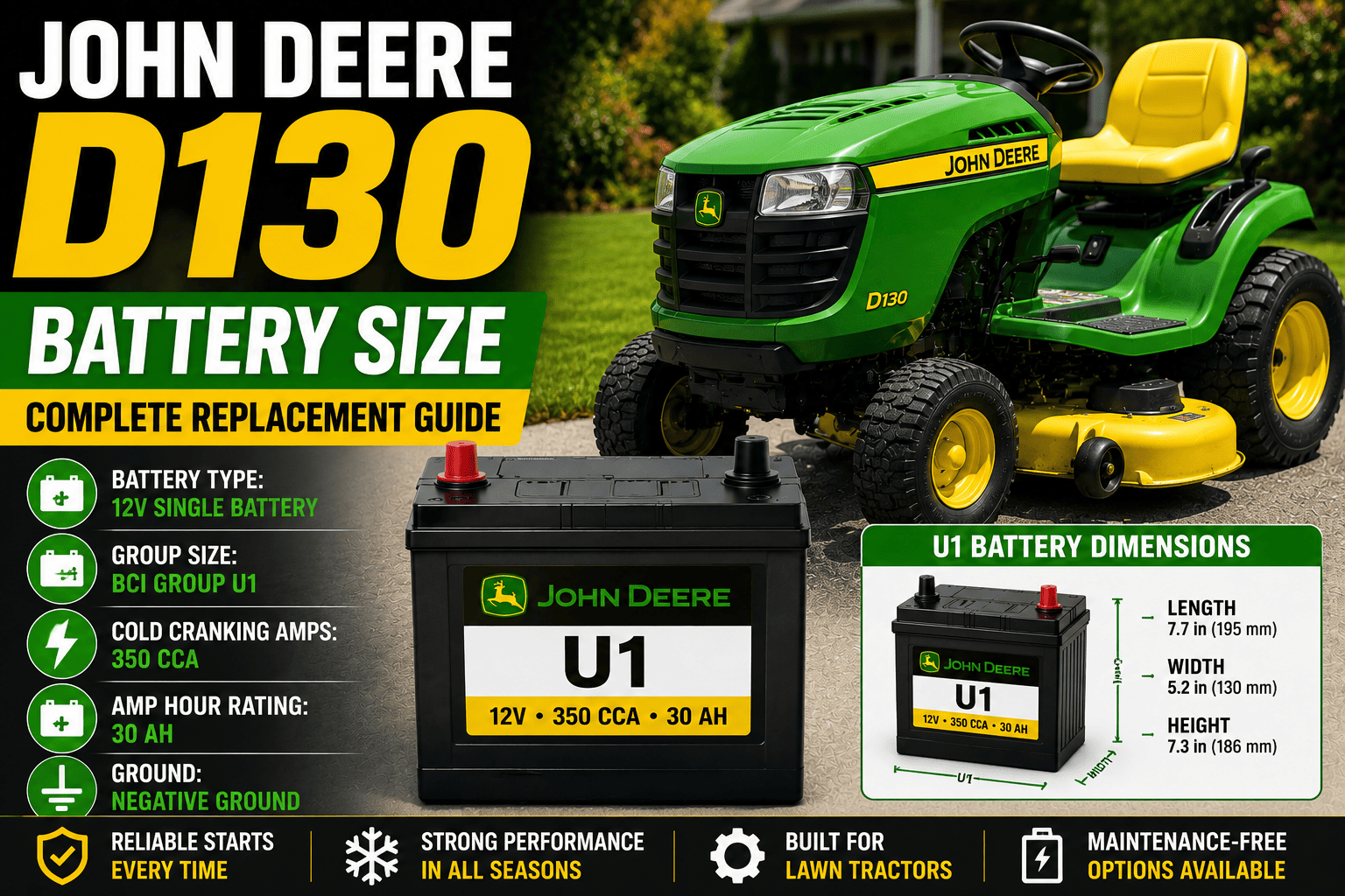 John Deere D130 Battery Size