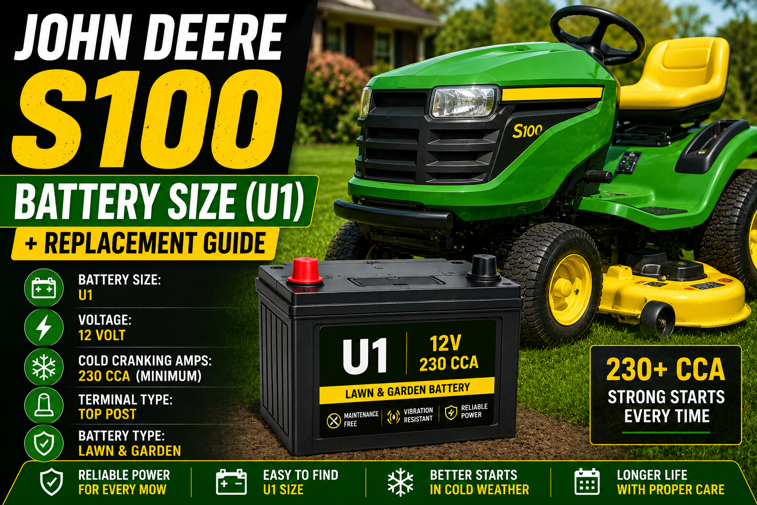 John Deere S100 Battery Size
