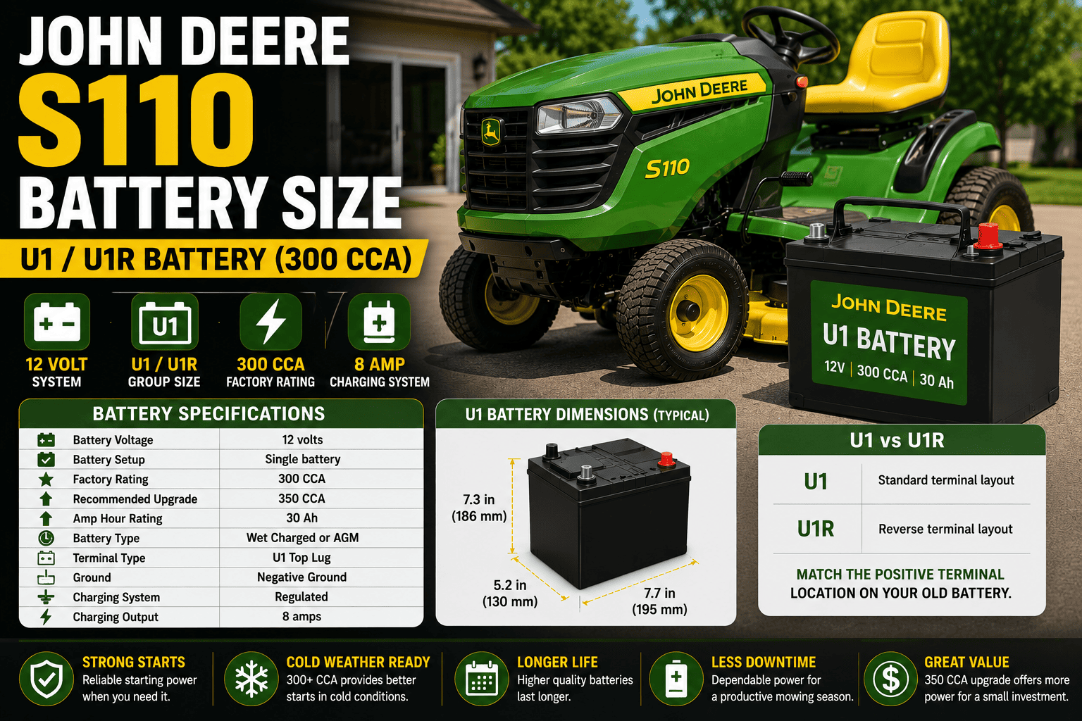 John Deere S110 Battery Size
