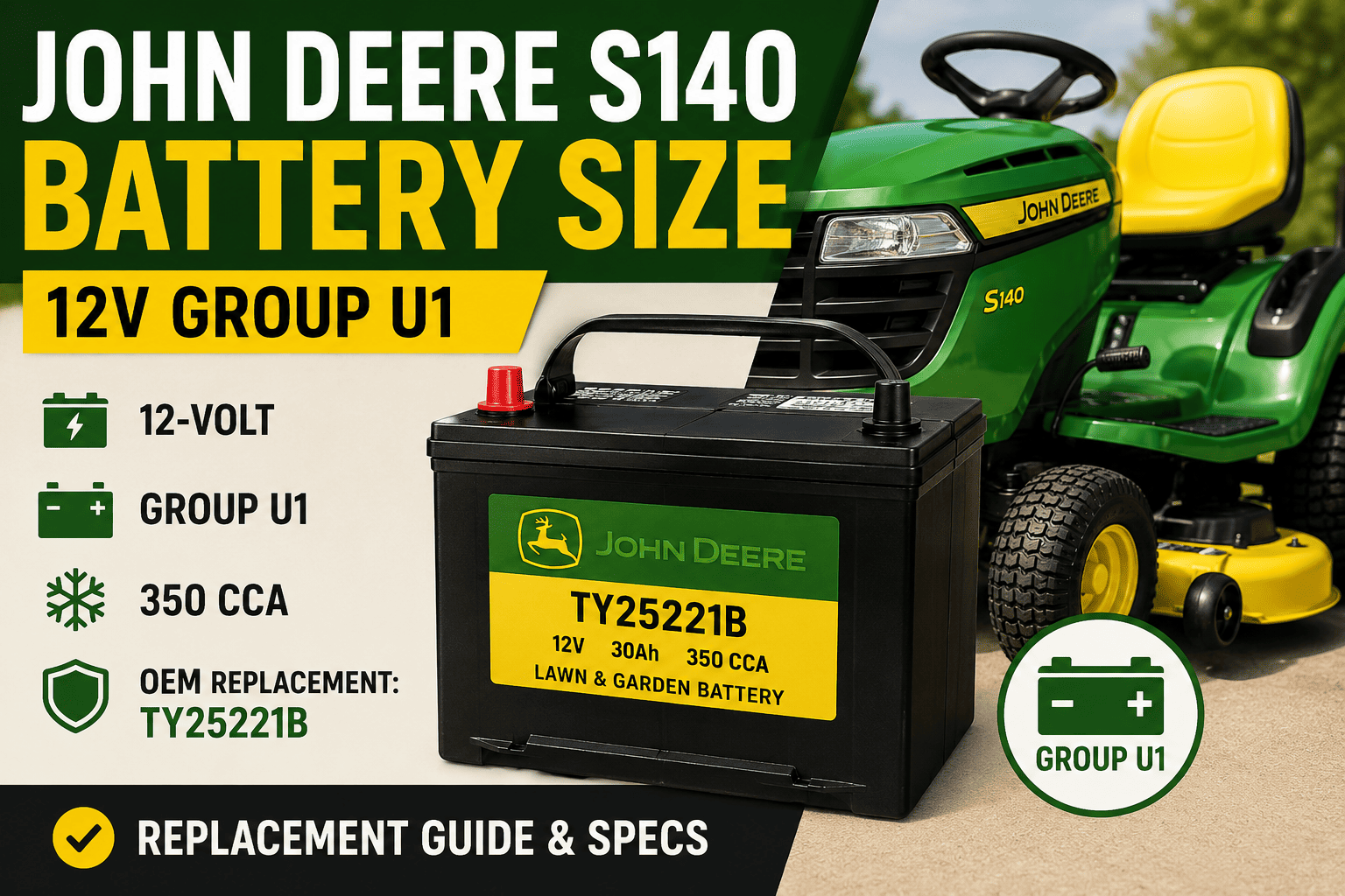 John Deere S140 Battery Size