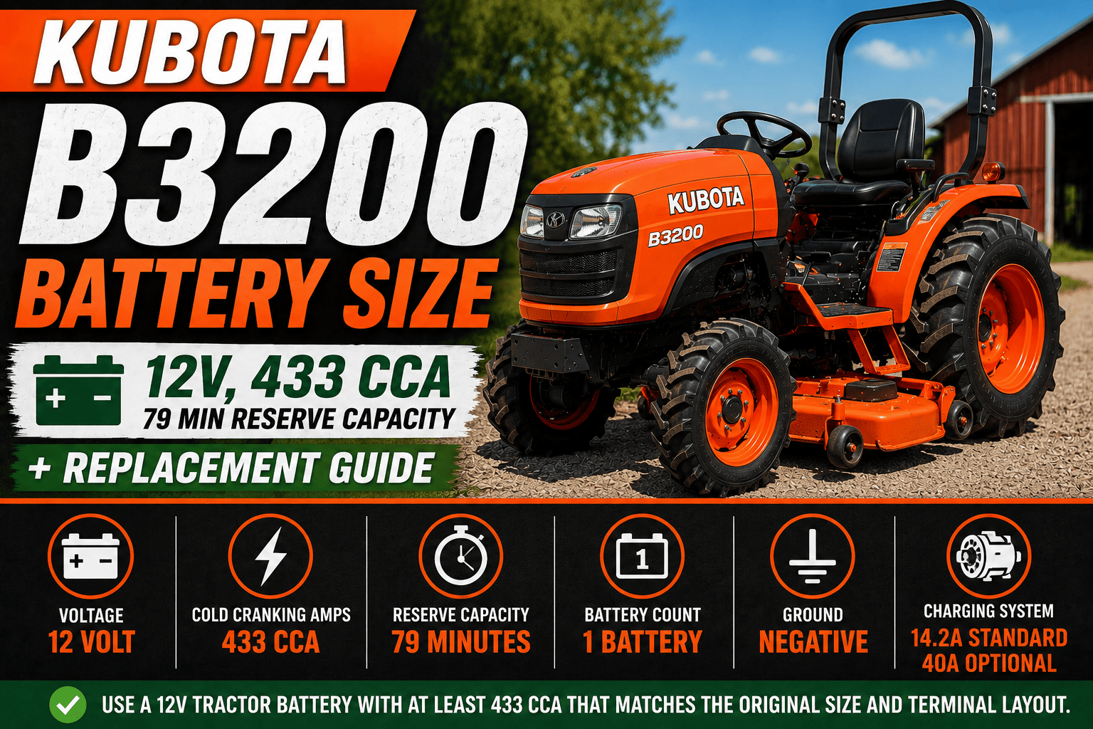 Kubota B3200 Battery Size