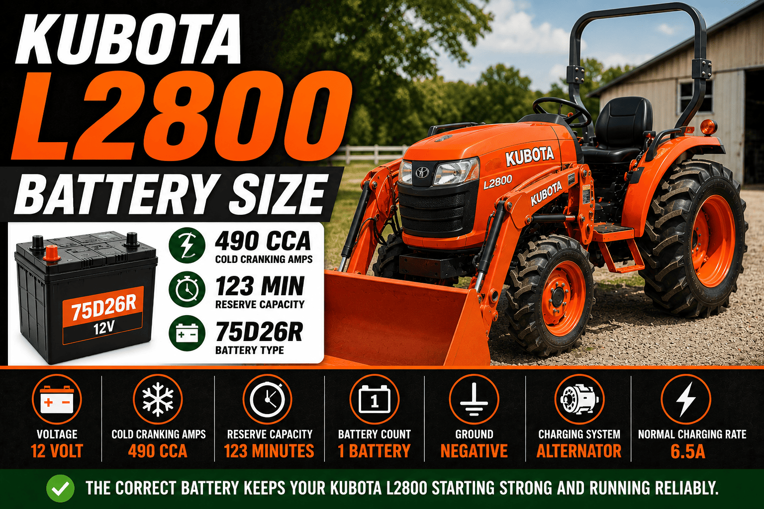 Kubota L2800 Battery Size