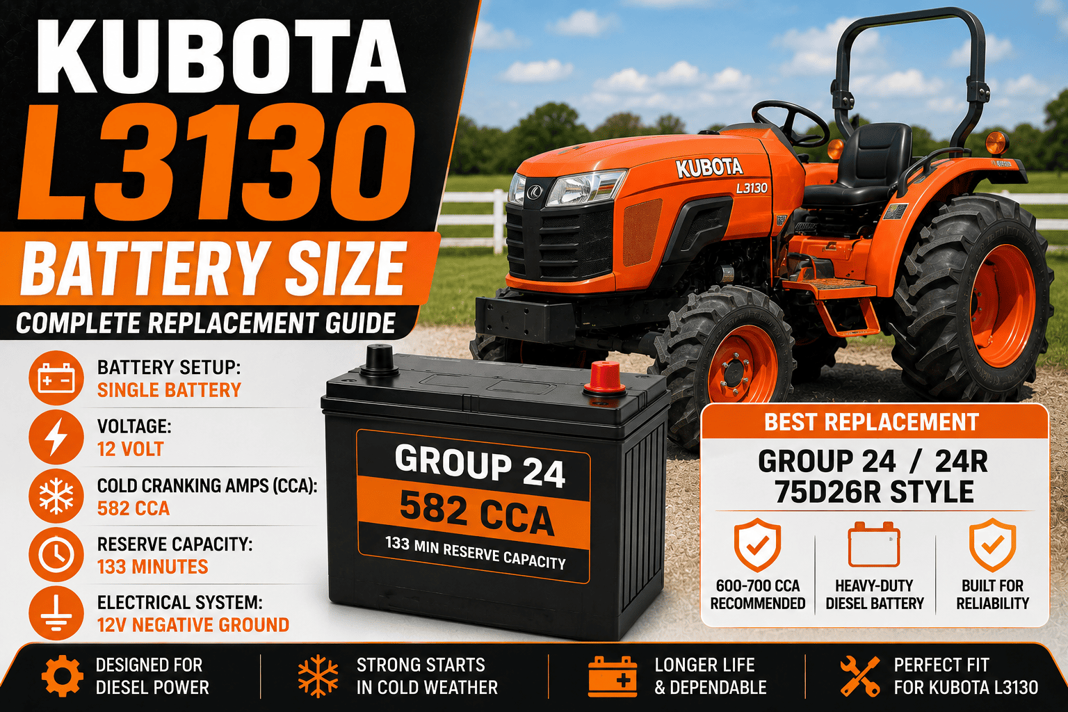 Kubota L3130 Battery Size