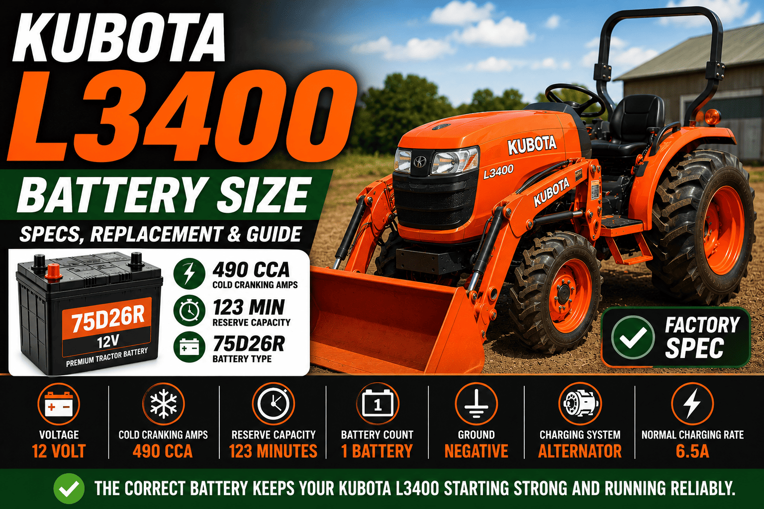 Kubota L3400 Battery Size
