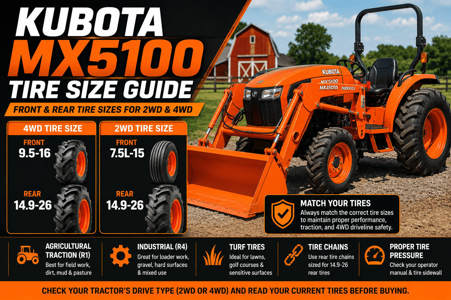 Kubota MX5100 Tire Size
